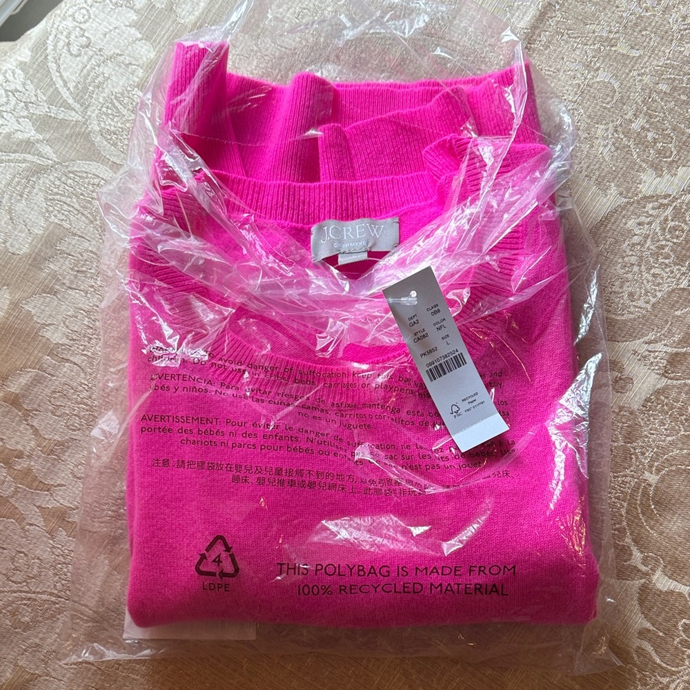 J. Crew Cashmere Vibrant Pink Crew Neck Sweater Short sleeves